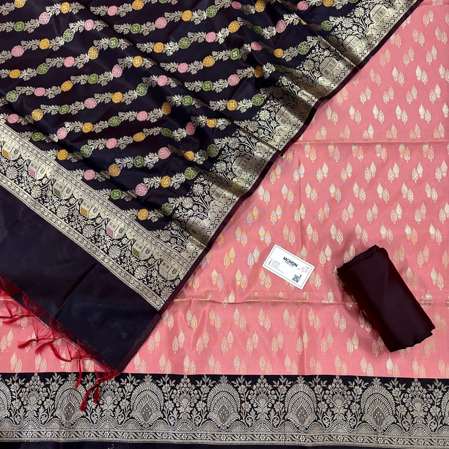 Peach and Black Persian Lau Banarasi Silk Suit
