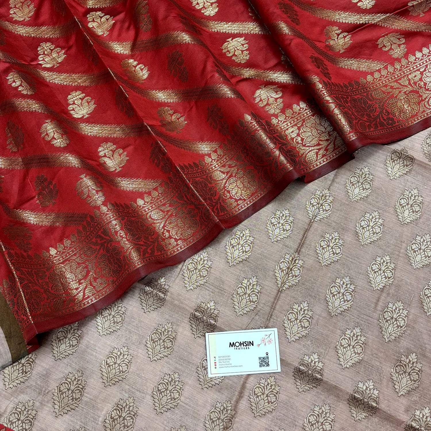 Peach and Maroon Banarasi Silk Suit