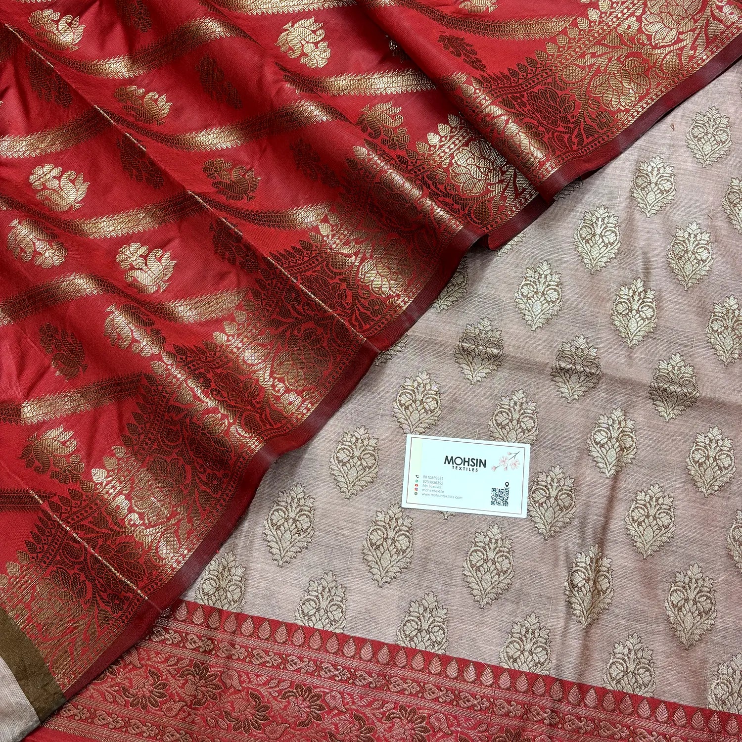 Peach and Maroon Banarasi Silk Suit