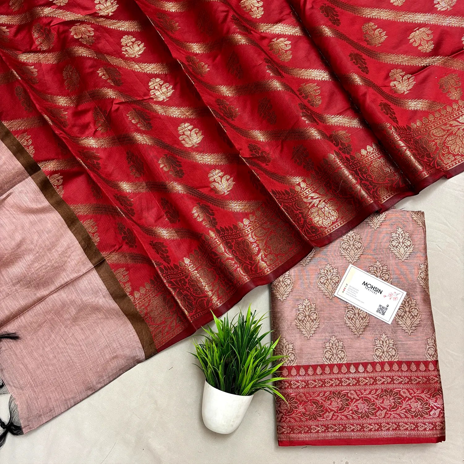 Peach and Maroon Banarasi Silk Suit