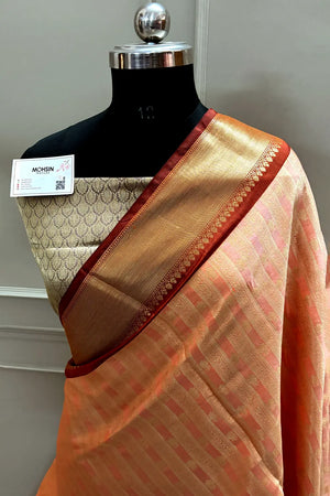 Peach and Orange Tissue Silk Banarasi Saree