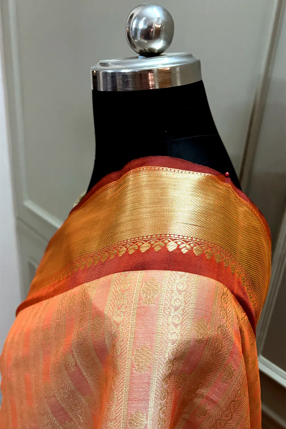 Peach and Orange Tissue Silk Banarasi Saree