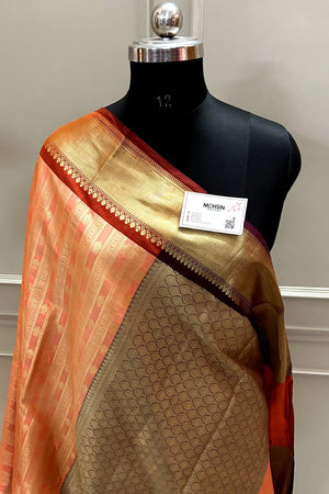 Peach and Orange Tissue Silk Banarasi Saree