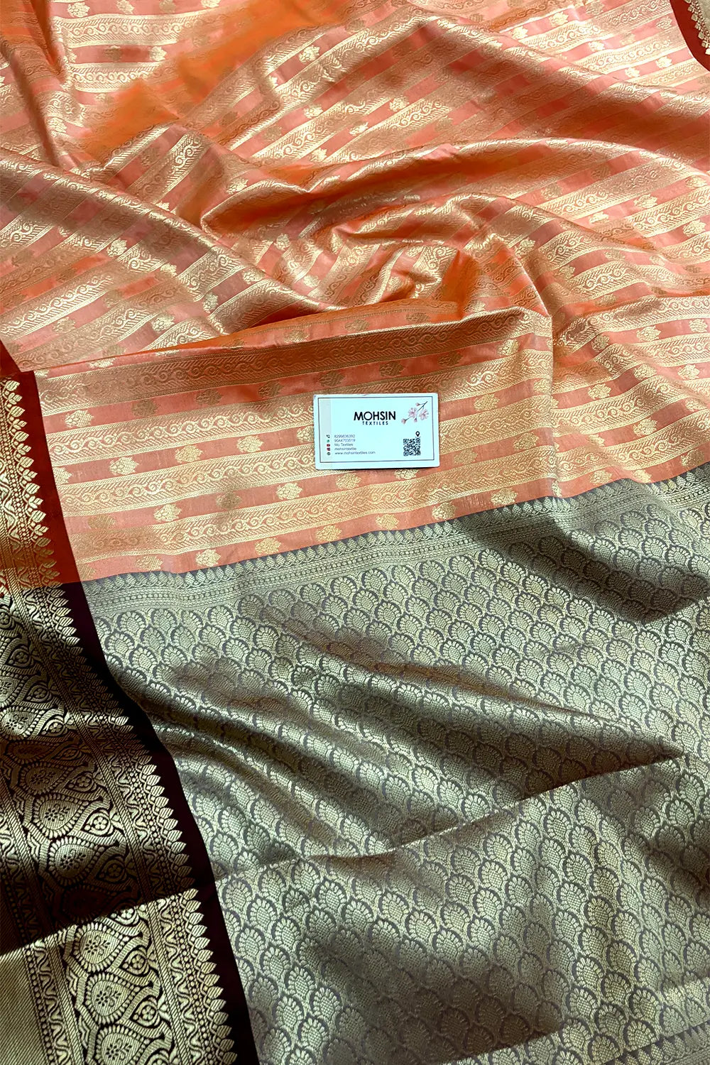 Peach and Orange Tissue Silk Banarasi Saree