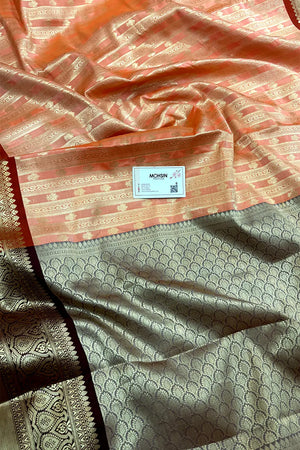 Peach and Orange Tissue Silk Banarasi Saree