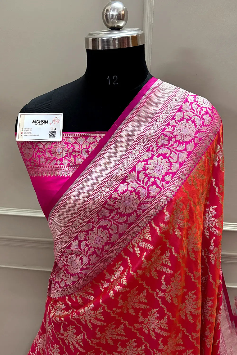 Peach and Pink Zari Katan Silk Banarasi Saree
