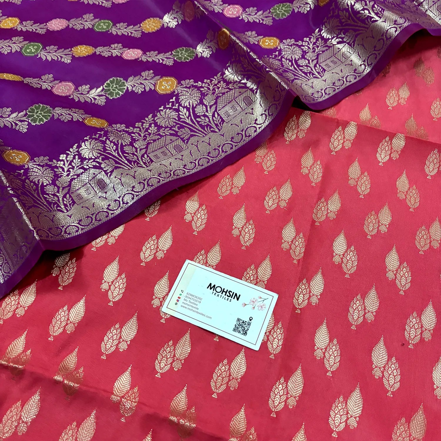 Peach and Purple Persian Lau Banarasi Silk Suit