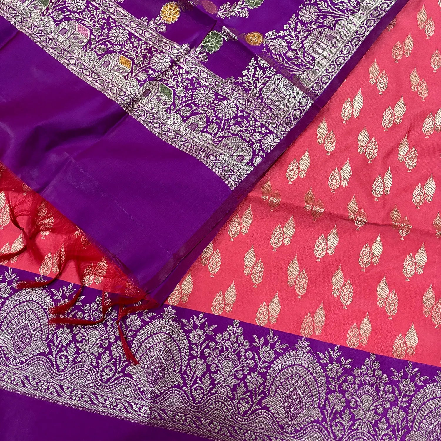 Peach and Purple Persian Lau Banarasi Silk Suit