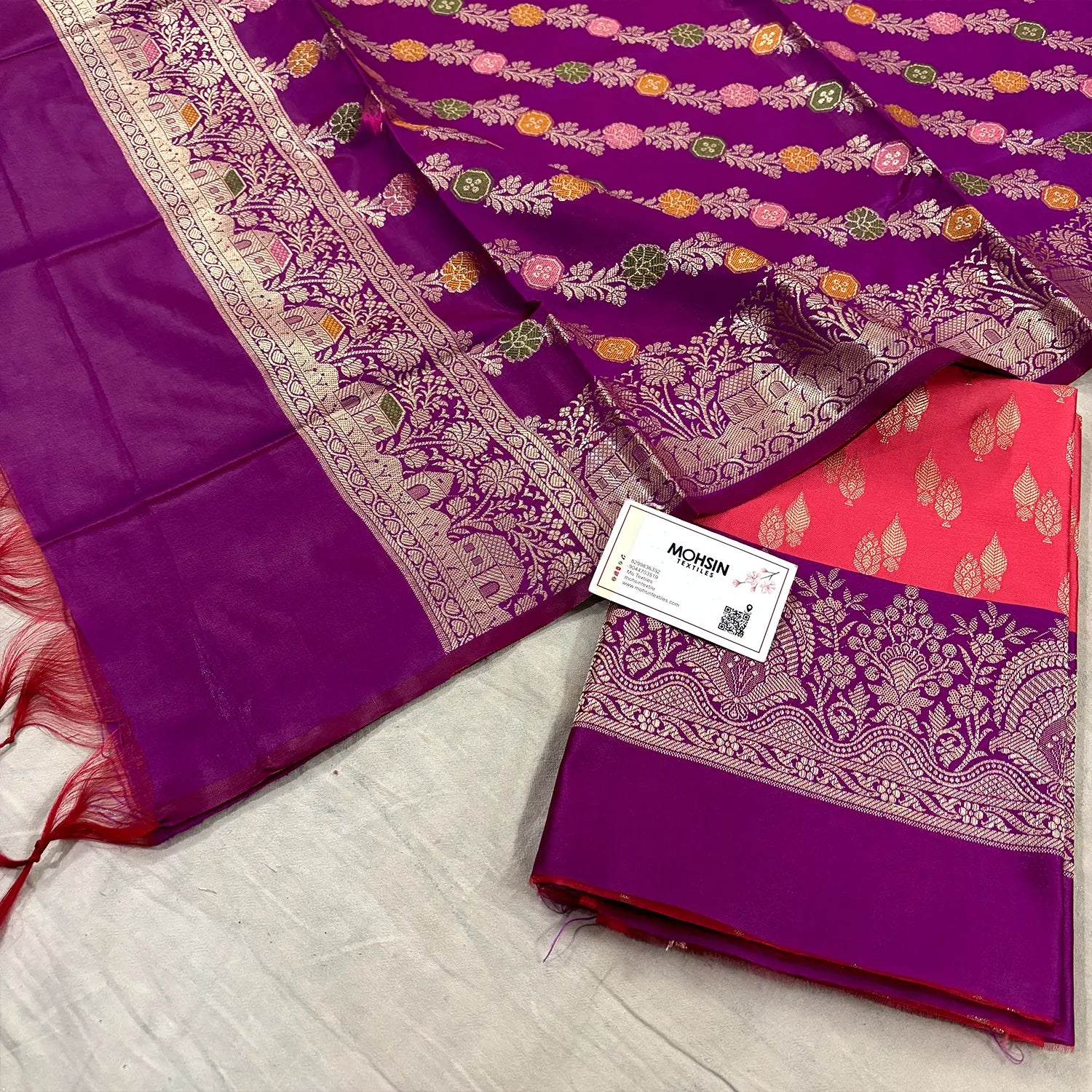 Peach and Purple Persian Lau Banarasi Silk Suit