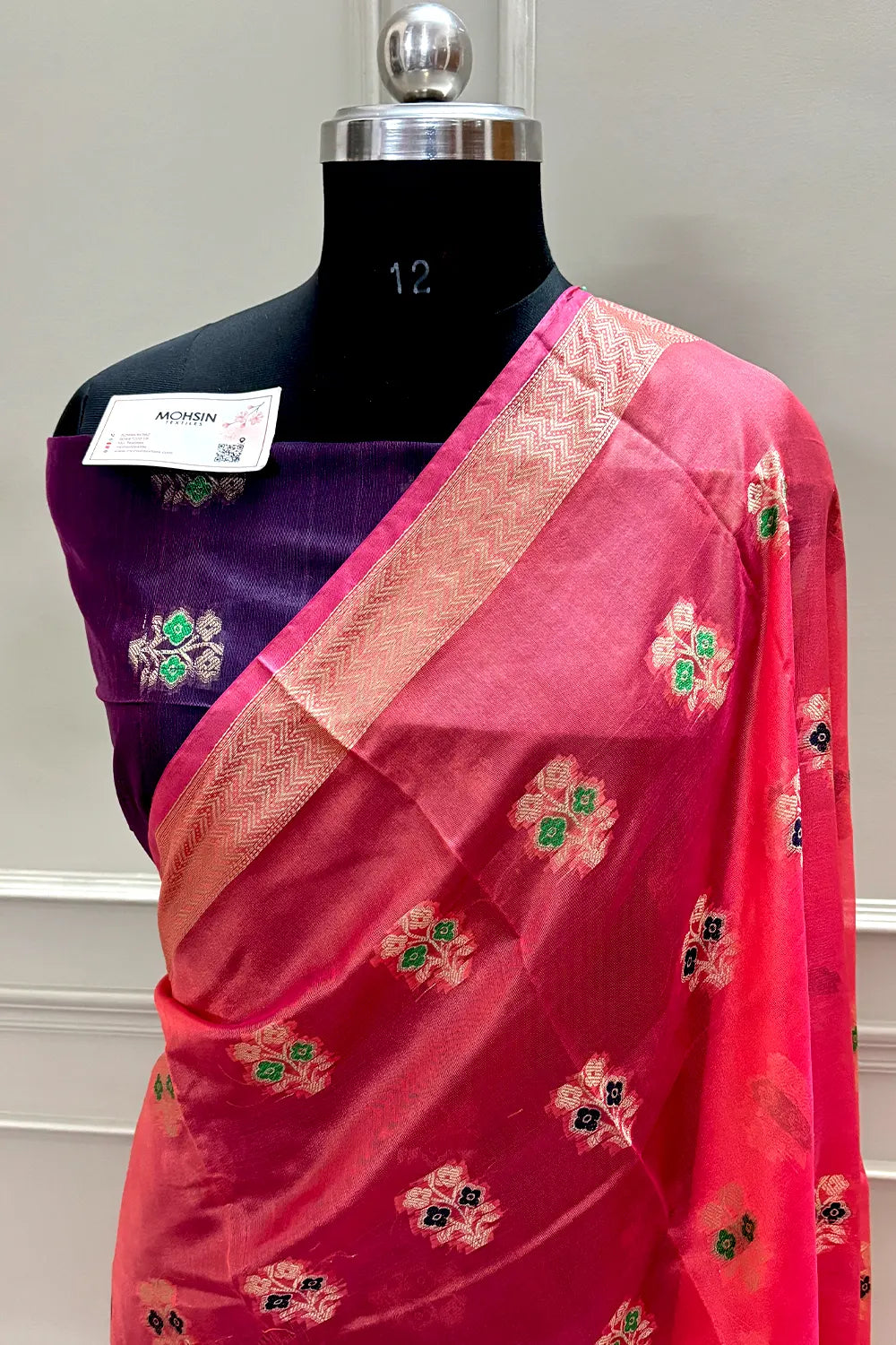 Peach and Purple Zari Resham Silk Banarasi Saree