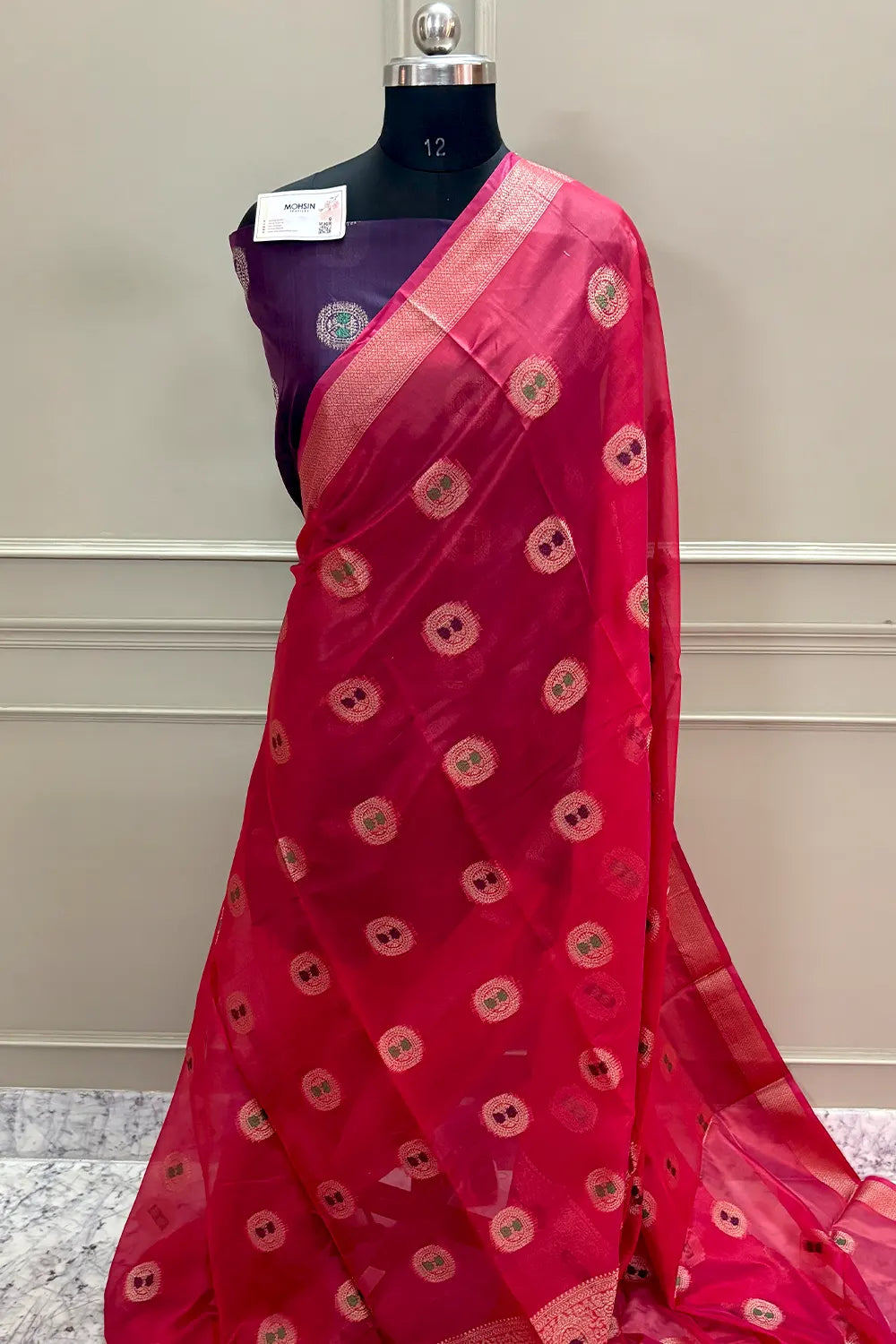 Peach and Purple Zari Resham Silk Banarasi Saree