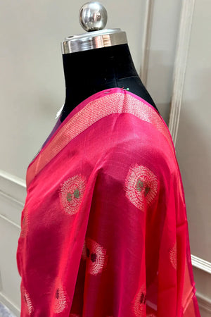 Peach and Purple Zari Resham Silk Banarasi Saree