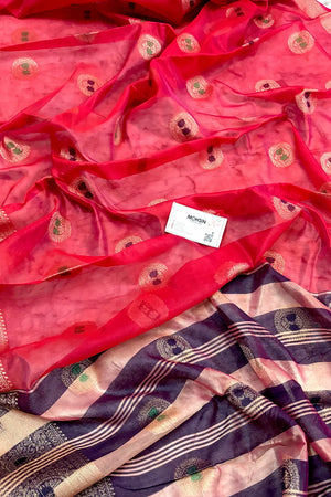 Peach and Purple Zari Resham Silk Banarasi Saree