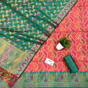 Peach and Sea Green Resham Banarasi Silk Suit 