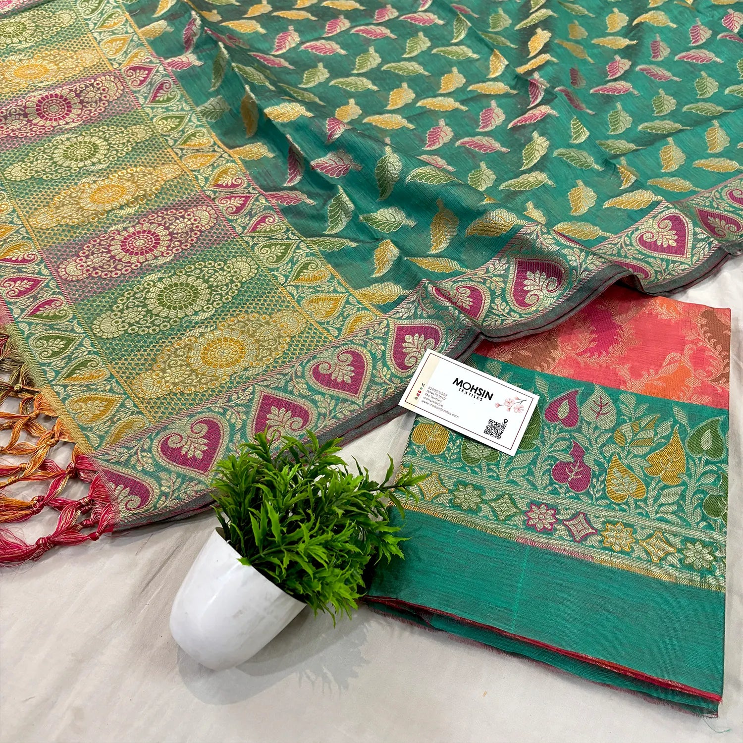 Peach and Sea Green Resham Banarasi Silk Suit 