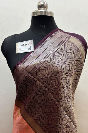 Peach and Wine Zari Katan Silk Banarasi Saree