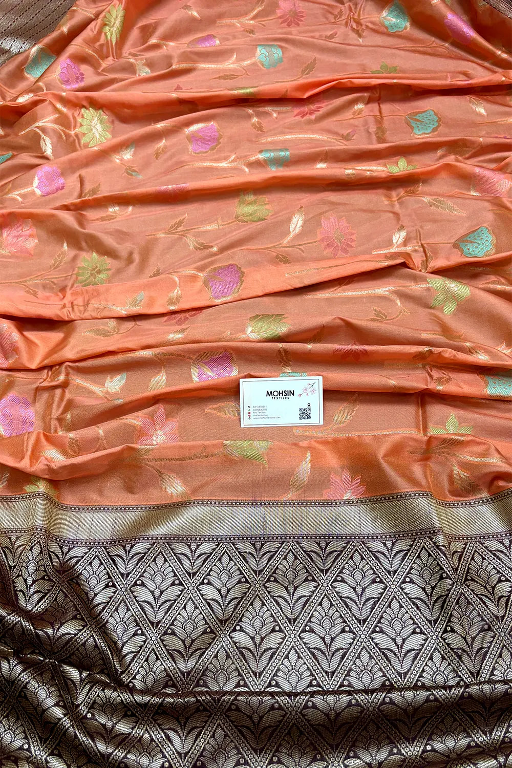 Peach and Wine Zari Katan Silk Banarasi Saree
