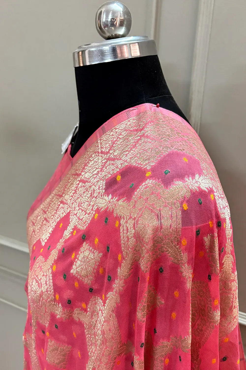 Peach Bandhej Georgette Silk Banarasi Saree