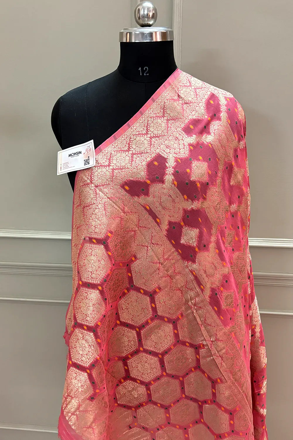 Peach Bandhej Georgette Silk Banarasi Saree