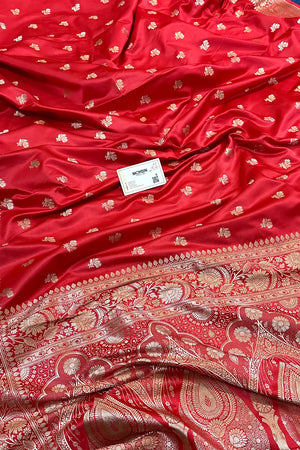 Peach Chaman Buti Katan Silk Banarasi Saree