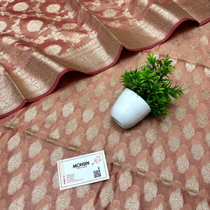 Peach Dracula Buta Banarasi Silk Suit