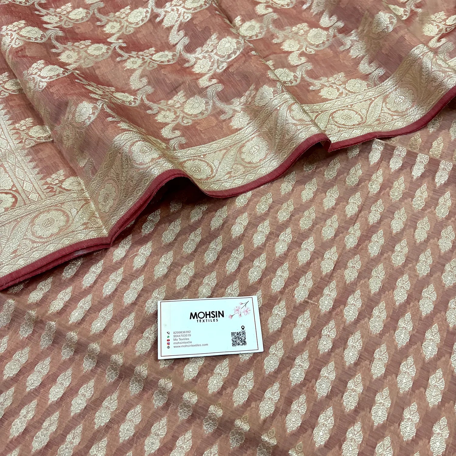 Peach Dracula Buti Banarasi Silk Suit