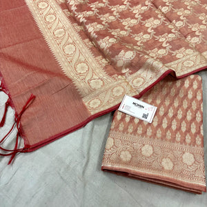 Peach Dracula Buti Banarasi Silk Suit
