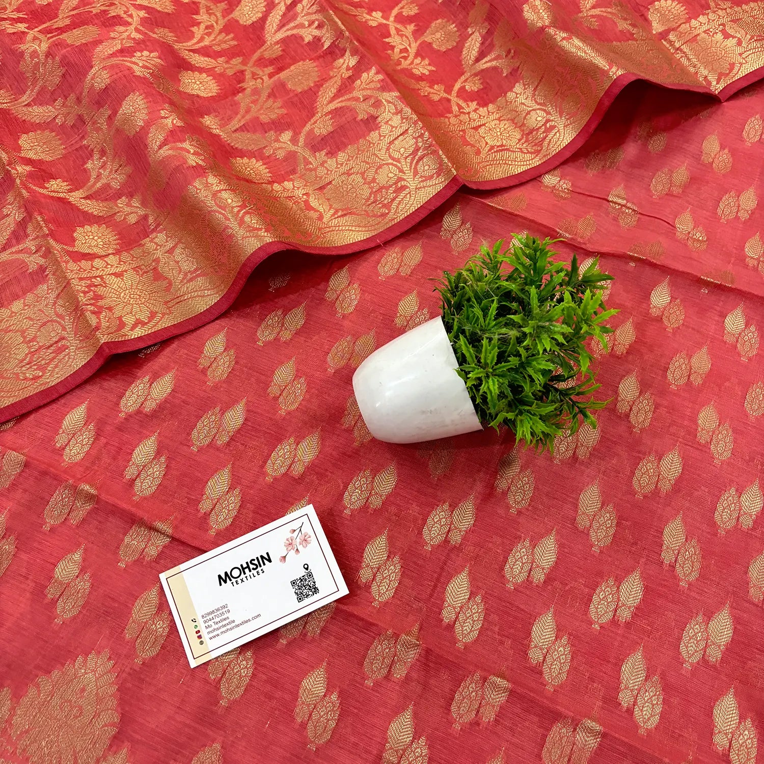 Peach Golden Zari Banarasi Silk Suit