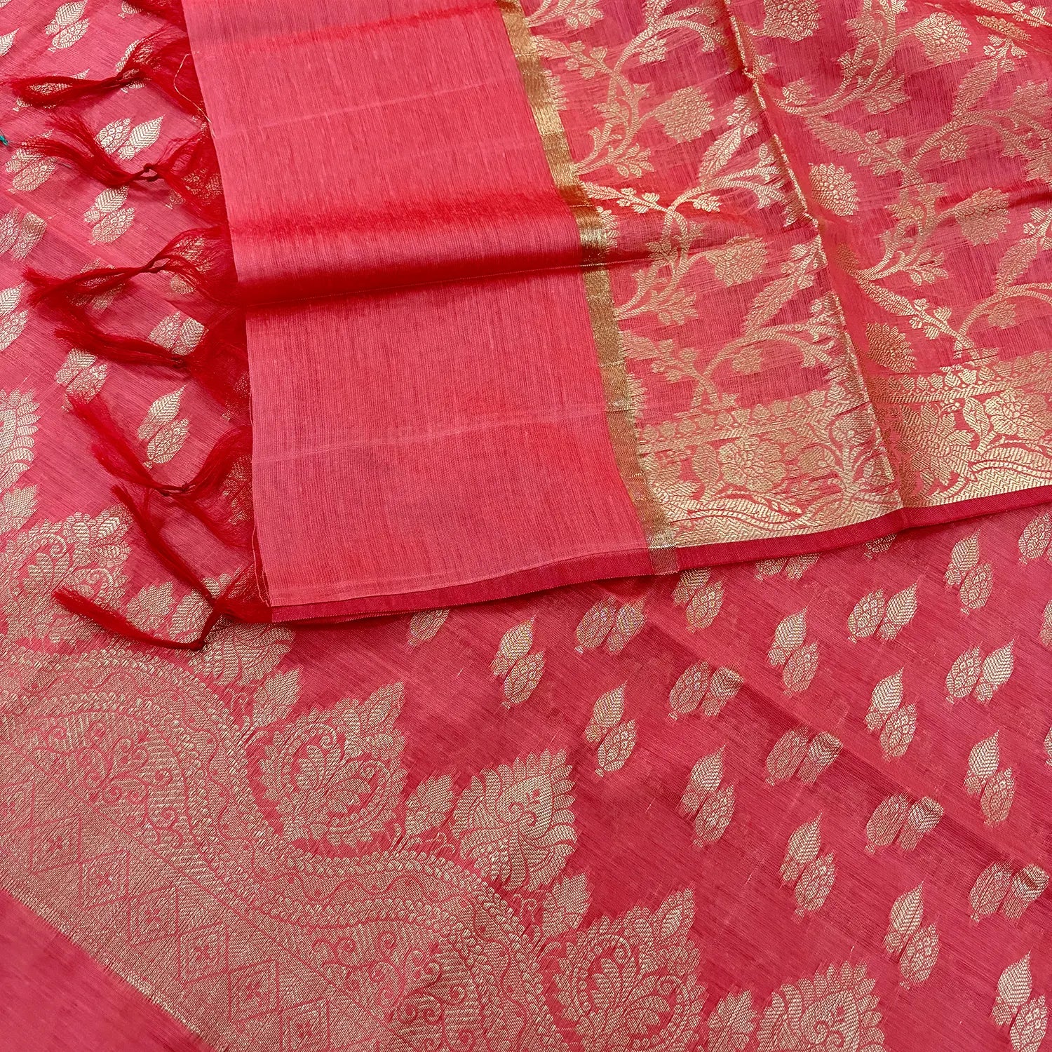 Peach Golden Zari Banarasi Silk Suit