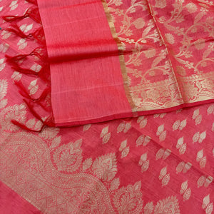 Peach Golden Zari Banarasi Silk Suit