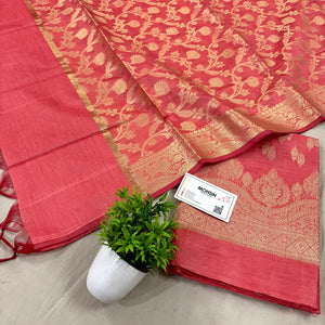 Peach Golden Zari Banarasi Silk Suit