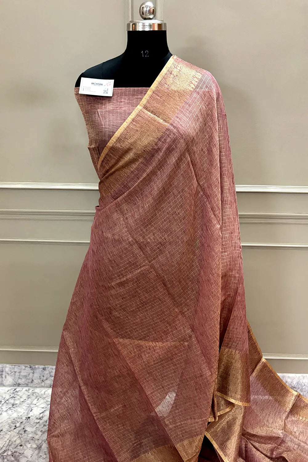 Peach Linen Silk Banarasi Saree
