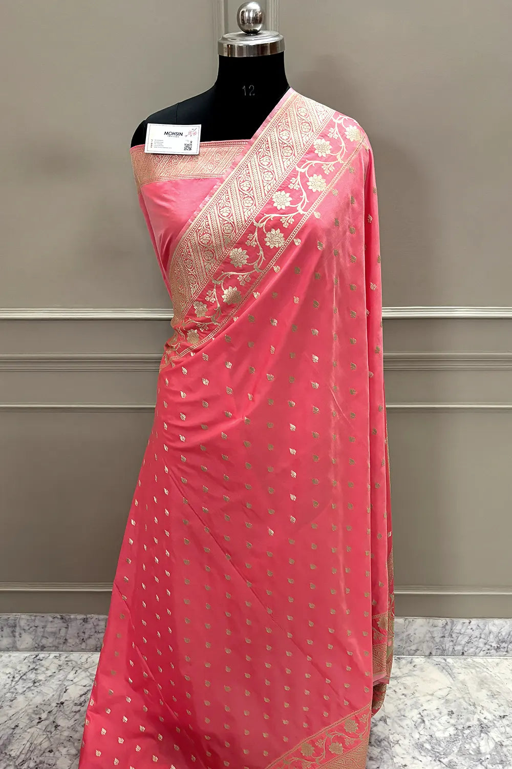 Peach Mahinki Buti Katan Silk Banarasi Saree