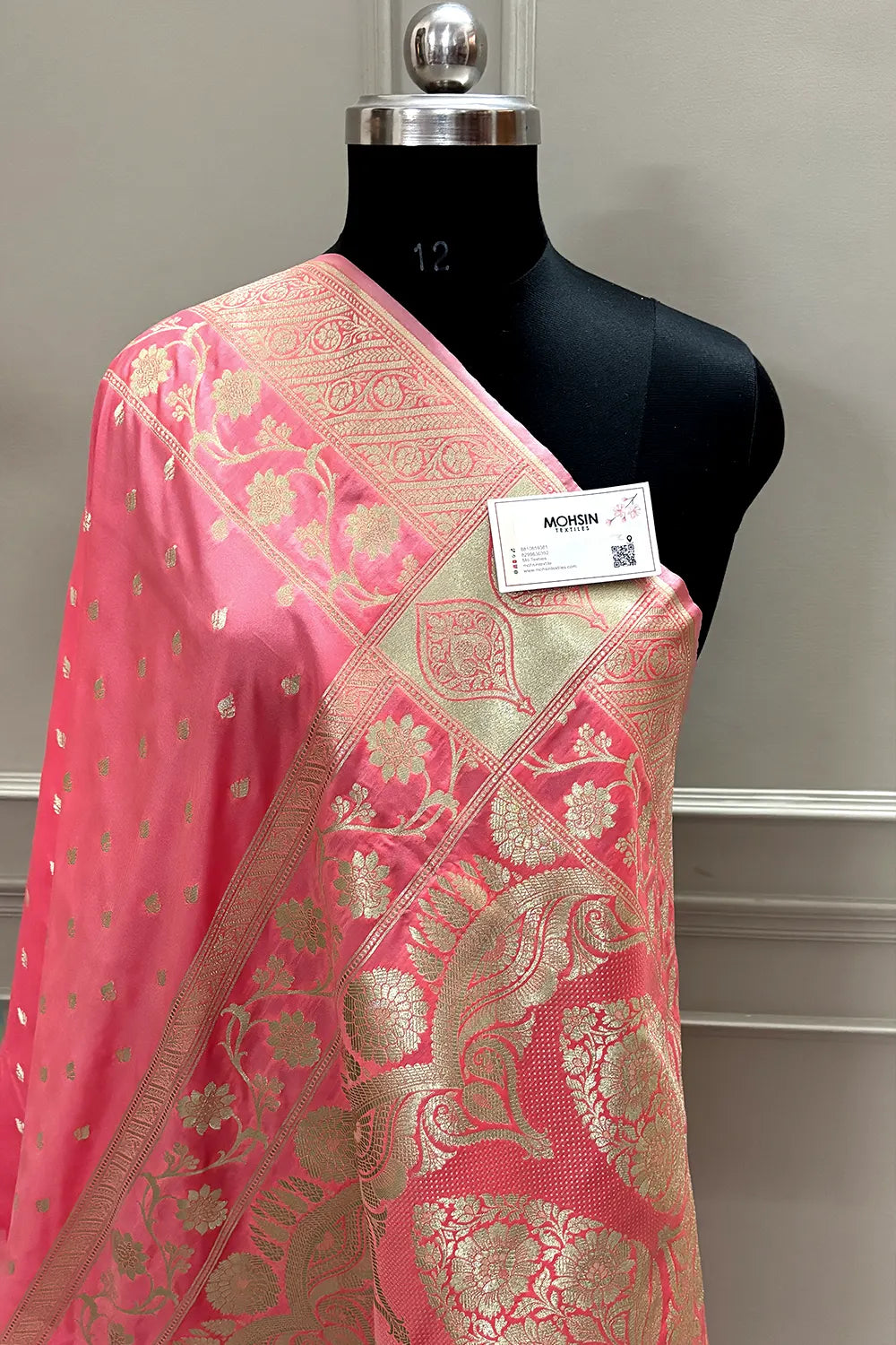 Peach Mahinki Buti Katan Silk Banarasi Saree