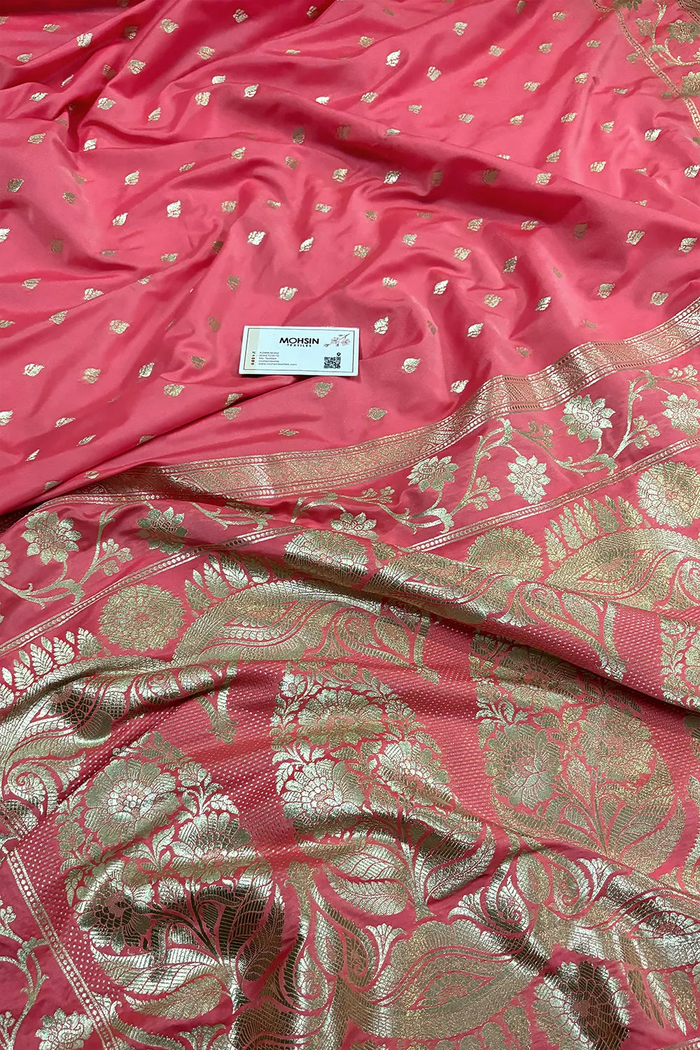 Peach Mahinki Buti Katan Silk Banarasi Saree