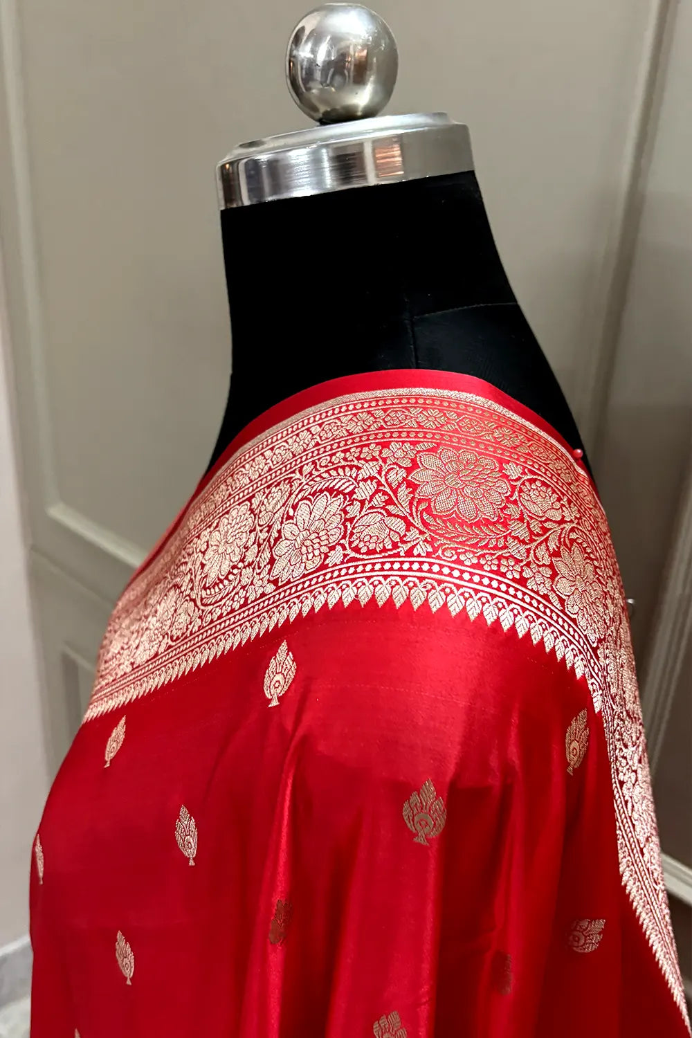 Peach Mario Patti Katan Mashru Silk Banarasi Saree