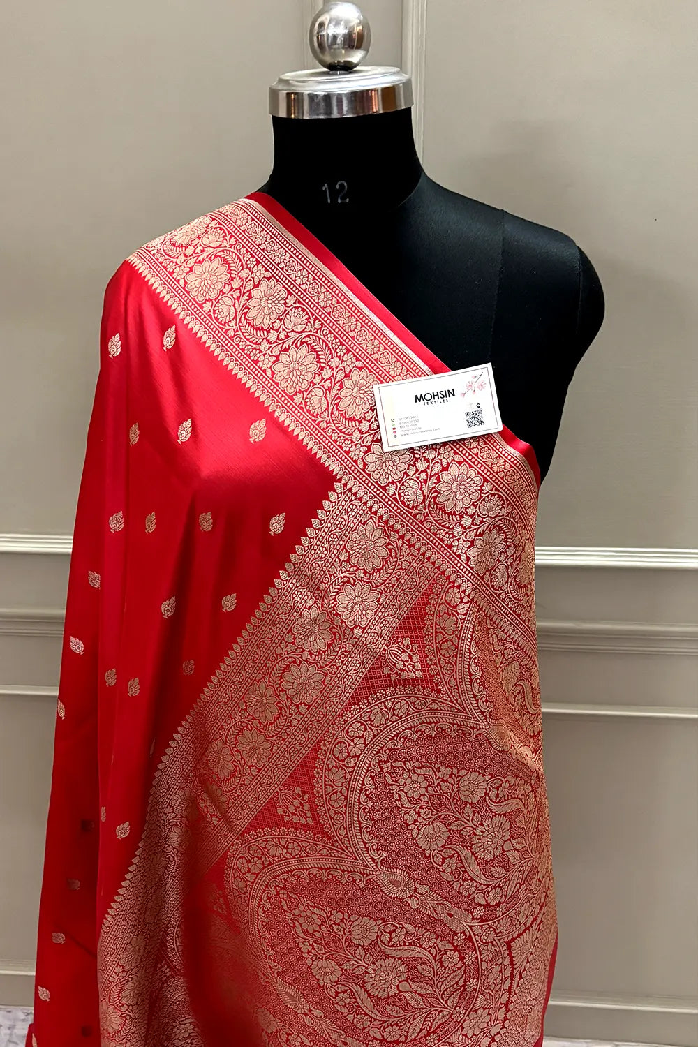 Peach Mario Patti Katan Mashru Silk Banarasi Saree