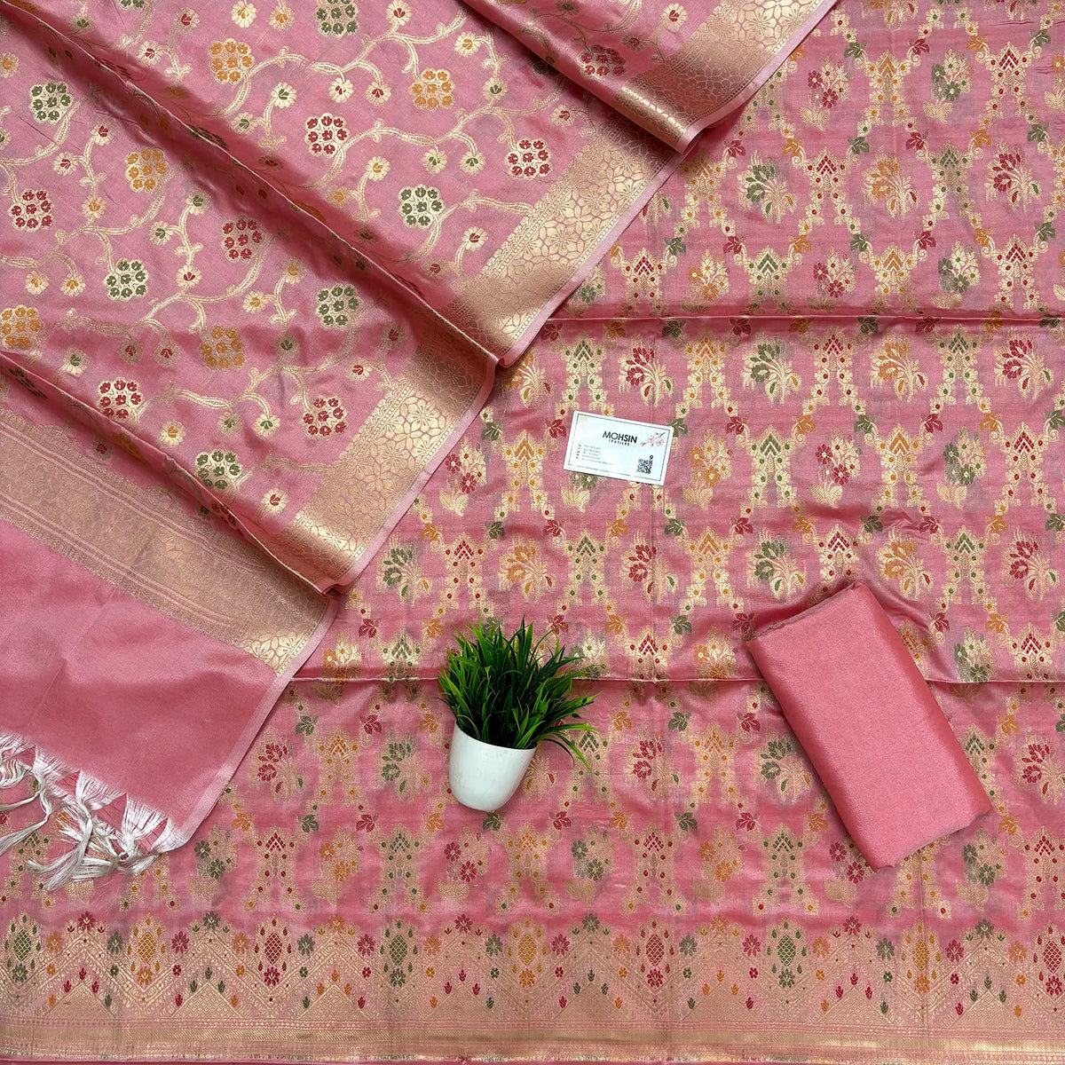 Peach Meenakari Katan Silk Banarasi Suit