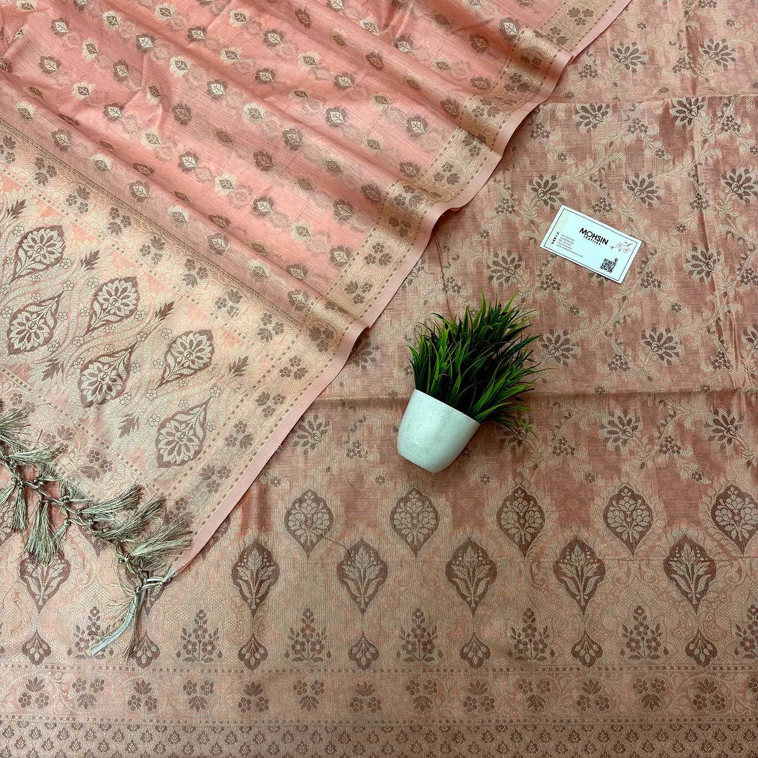 Peach Mogambo Jaal Cotton Silk Banarasi Suit