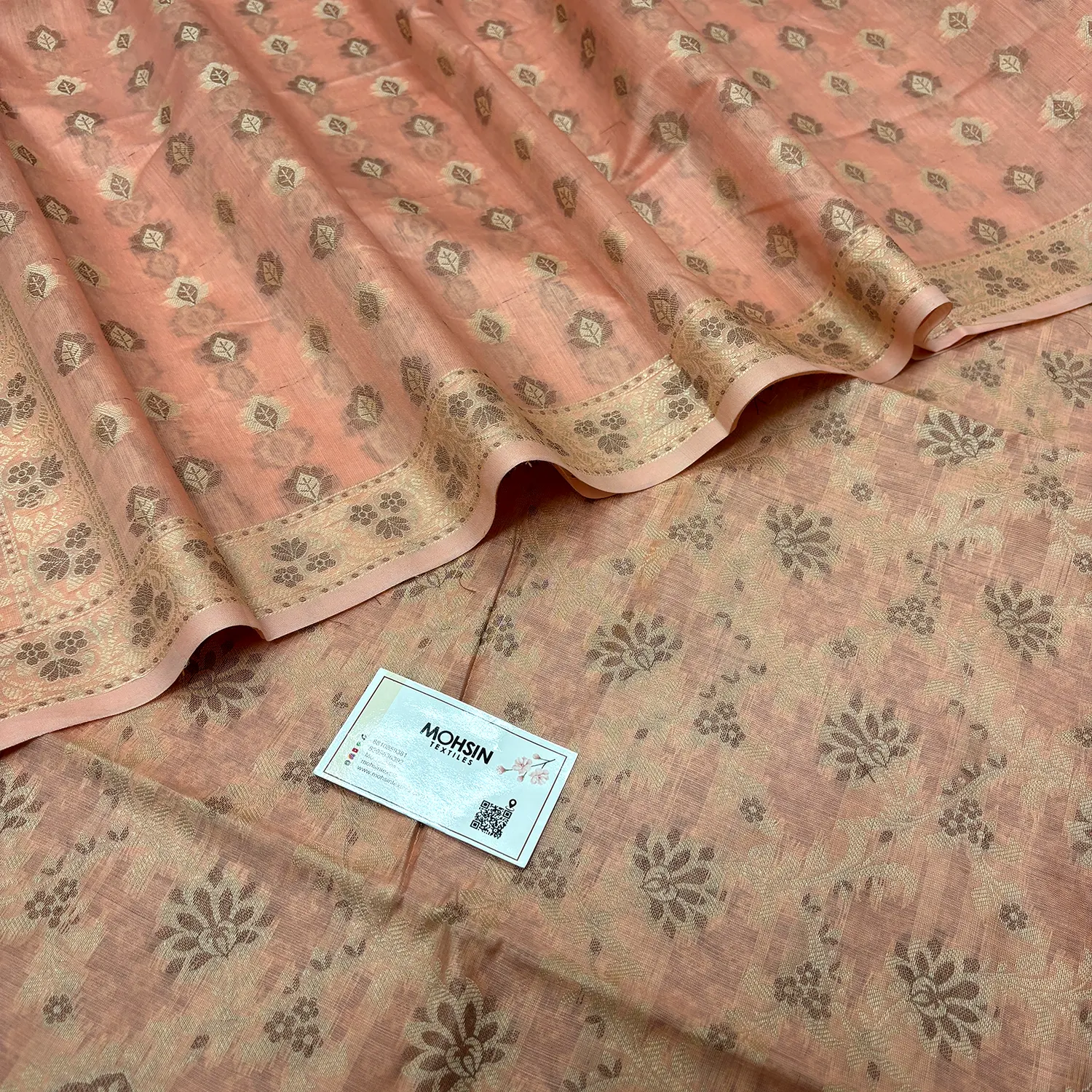 Peach Mogambo Jaal Cotton Silk Banarasi Suit