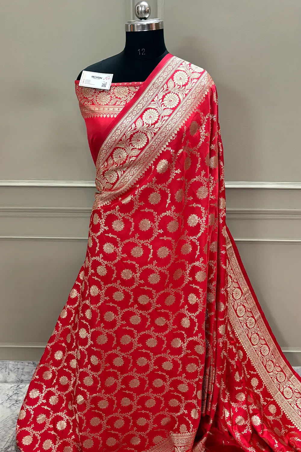Peach Murmuri Jaal Katan Silk Banarasi Saree