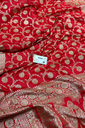 Peach Murmuri Jaal Katan Silk Banarasi Saree