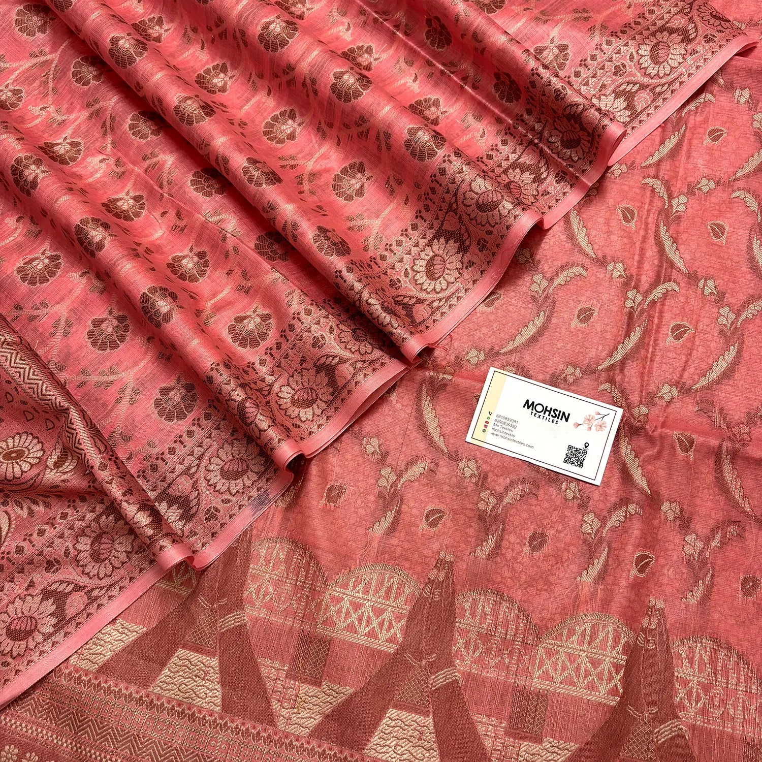 Peach Namo Ghat Cotton Silk Banarasi Suit