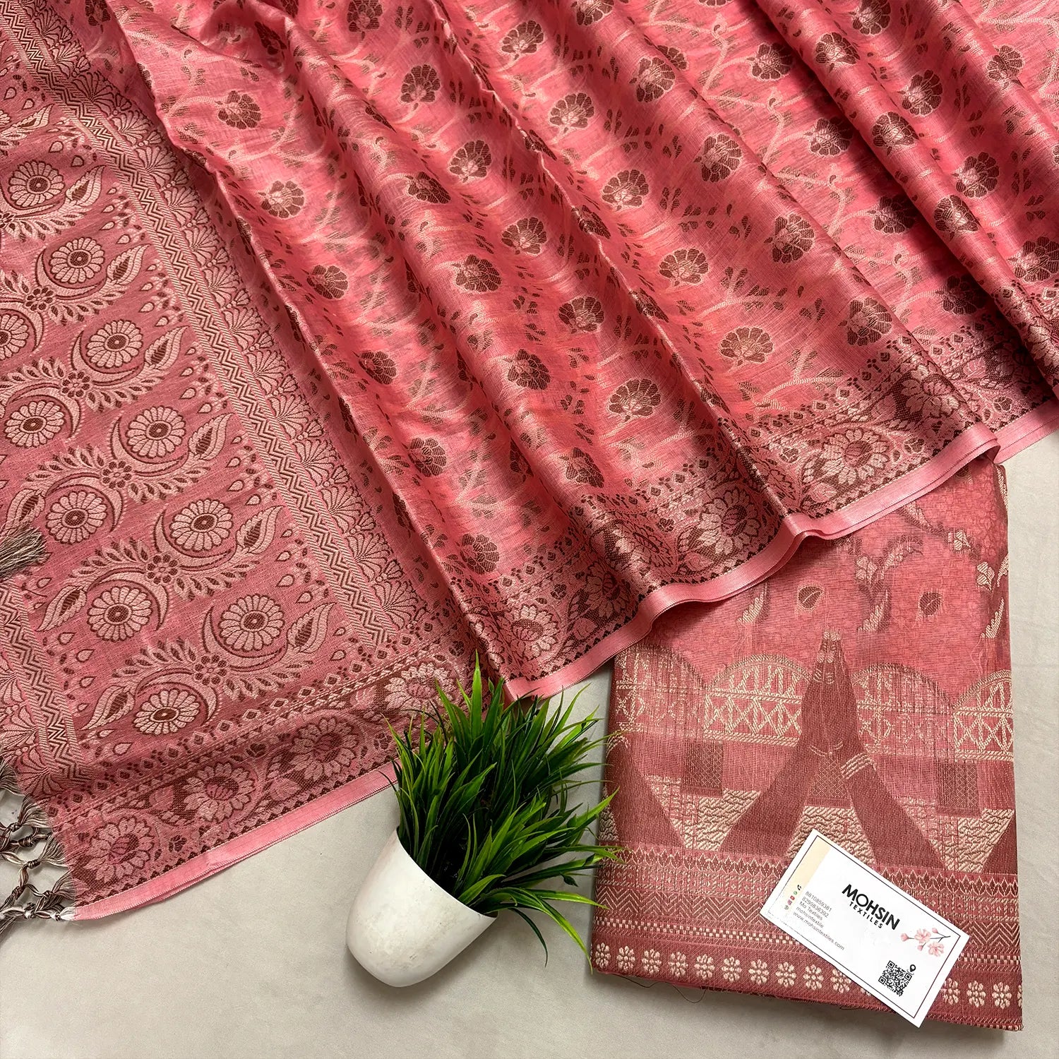Peach Namo Ghat Cotton Silk Banarasi Suit