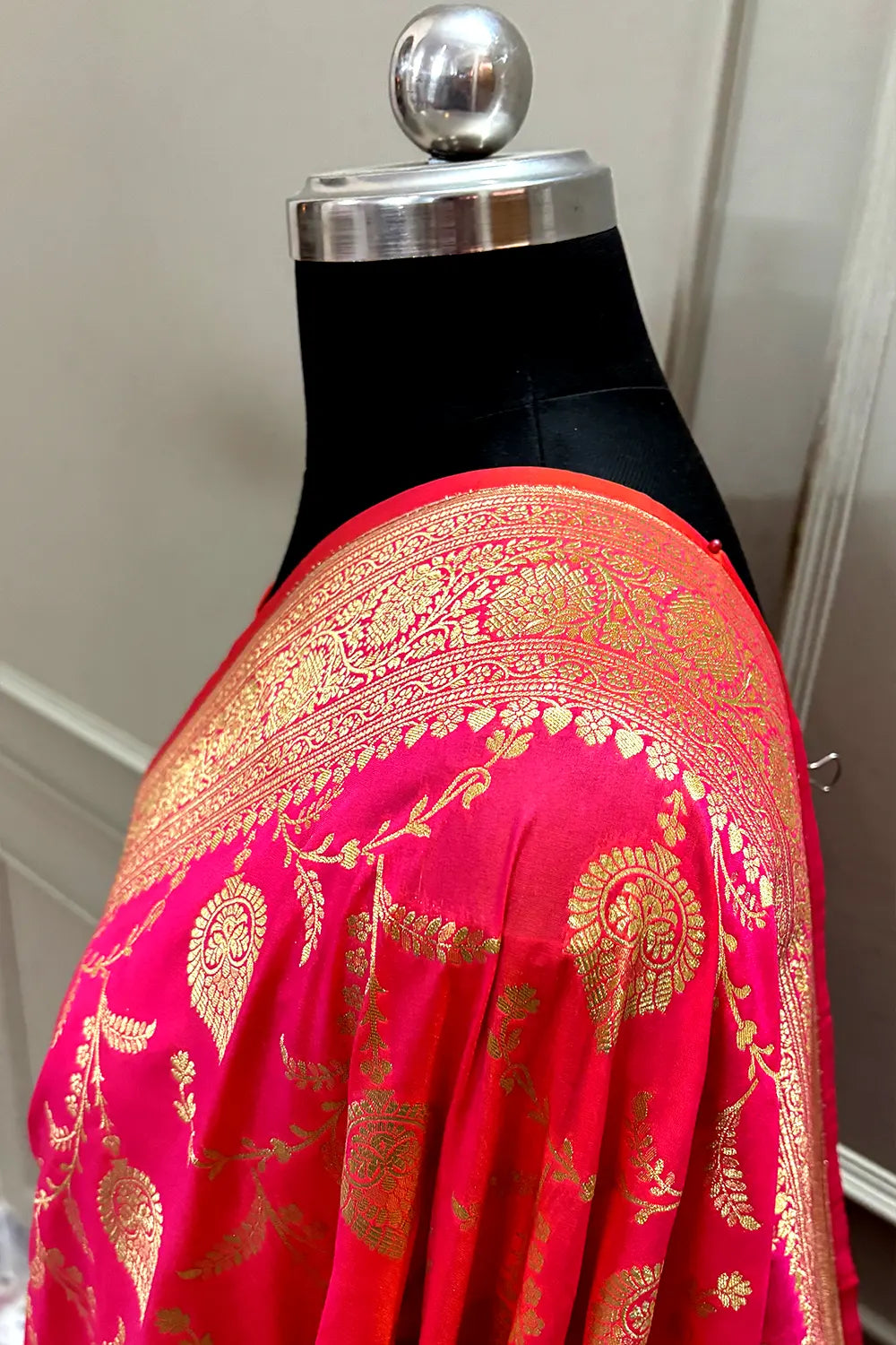 Peach Pandaar Jaal Katan Silk Banarasi Saree
