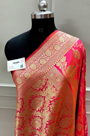 Peach Pandaar Jaal Katan Silk Banarasi Saree