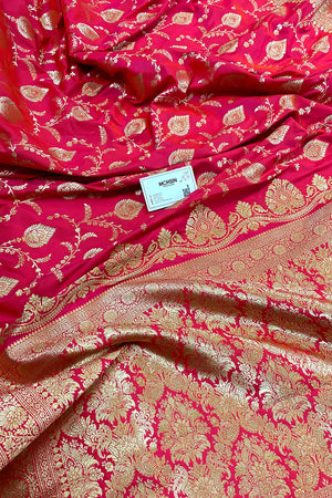 Peach Pandaar Jaal Katan Silk Banarasi Saree