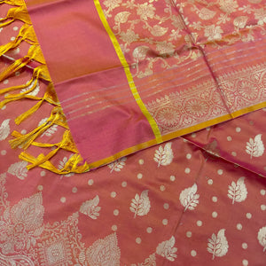 Peach Pankh Buti Satin Silk Banarasi Suit