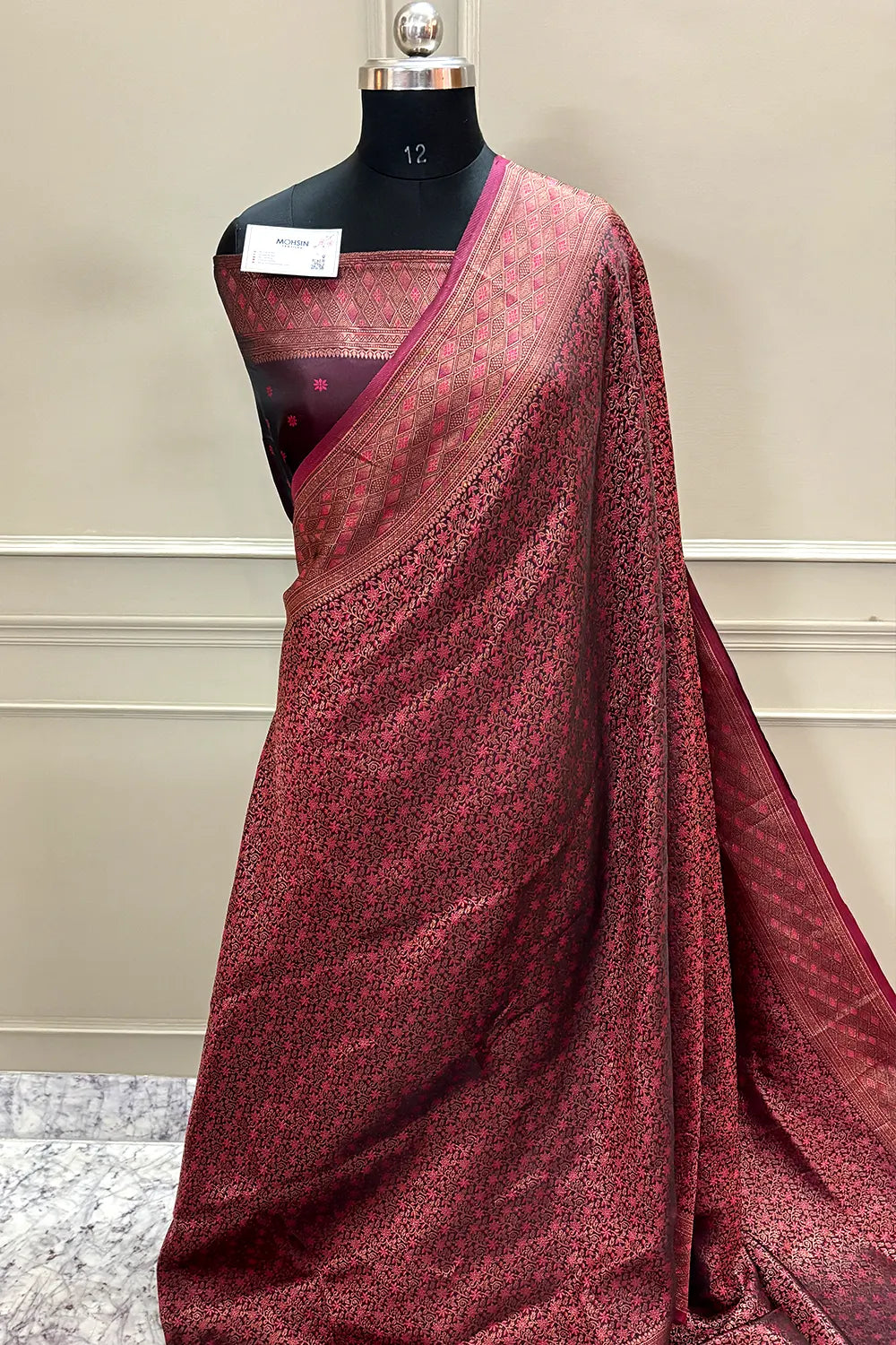 Peach Pashmina Banarasi Silk Saree