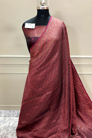 Peach Pashmina Banarasi Silk Saree